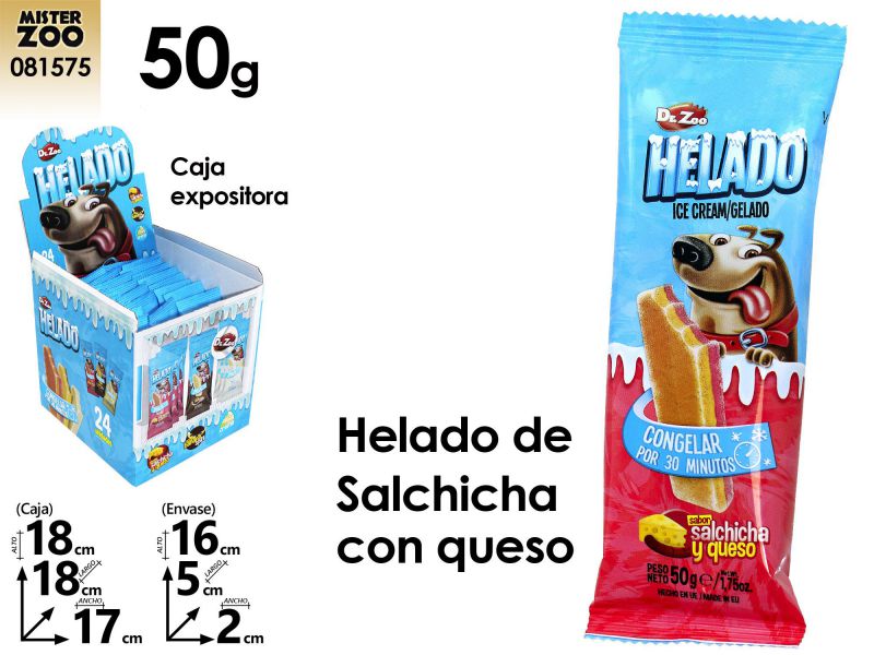 APERITIVO PARA PERROS HELADO SALCHICHA Y QUESO 50GR