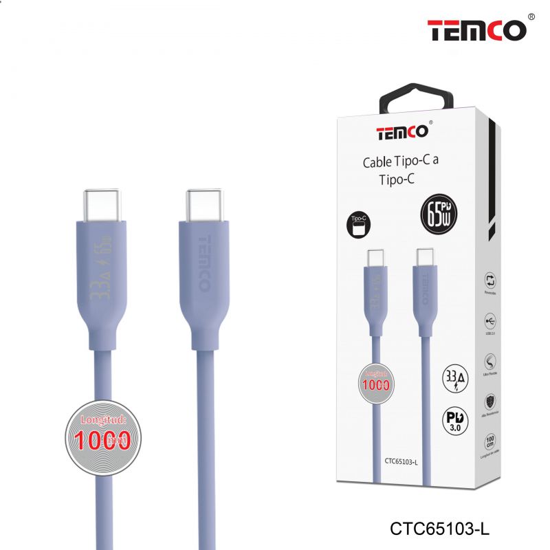 Cable 3,3A 1m Tipo C a Tipo C 20V Lila