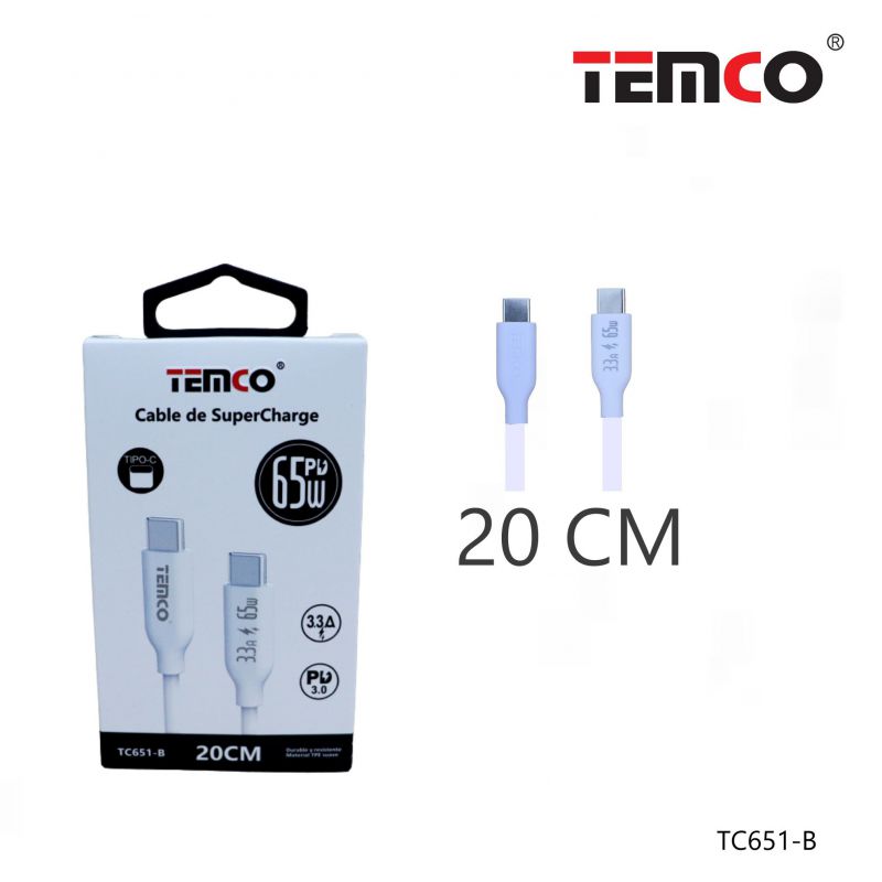 Cable 3A 5V 20cm Tipo C to Tipo C Blanco