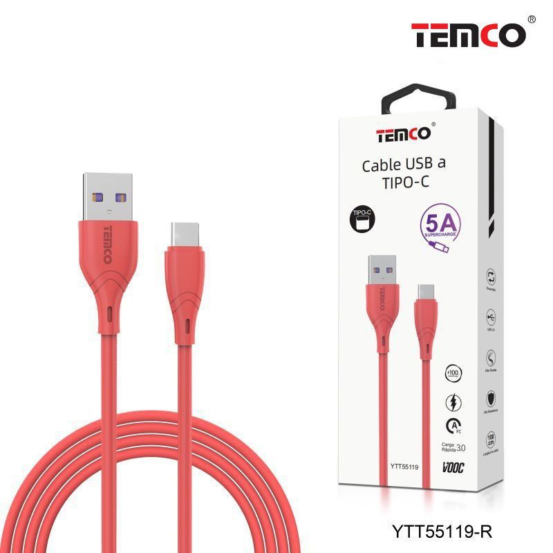 Cable SuperCharge 5A 1m Tipo C Rojo