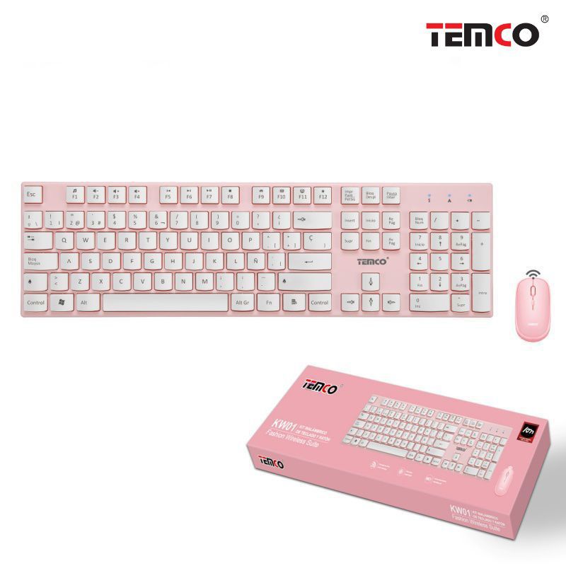 Kit inalámbrico teclado y ratón kw01 rosa