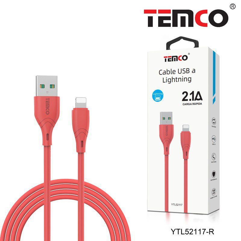 Cable 2.1A 1m Lightning Rojo